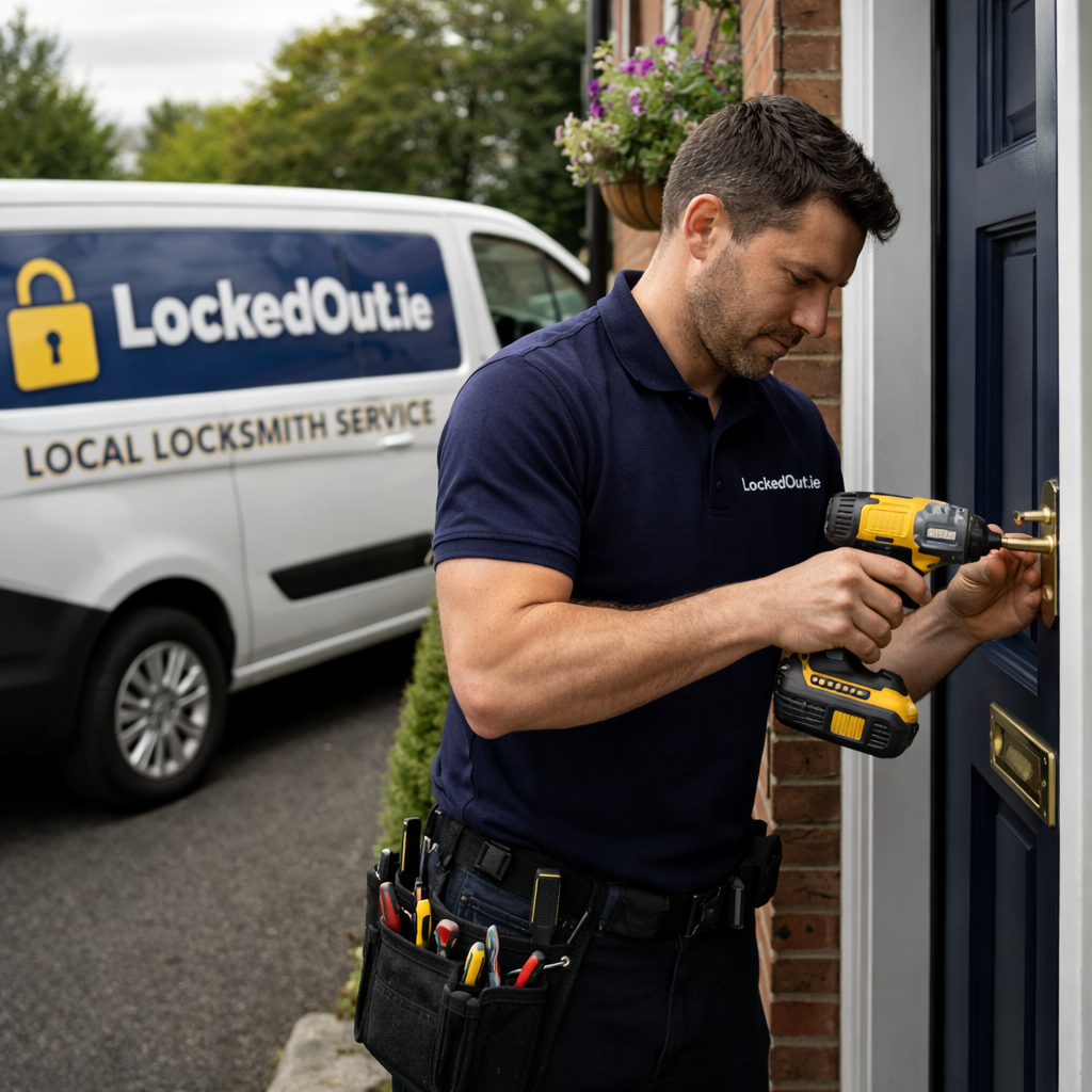 Locksmith working on a door lock